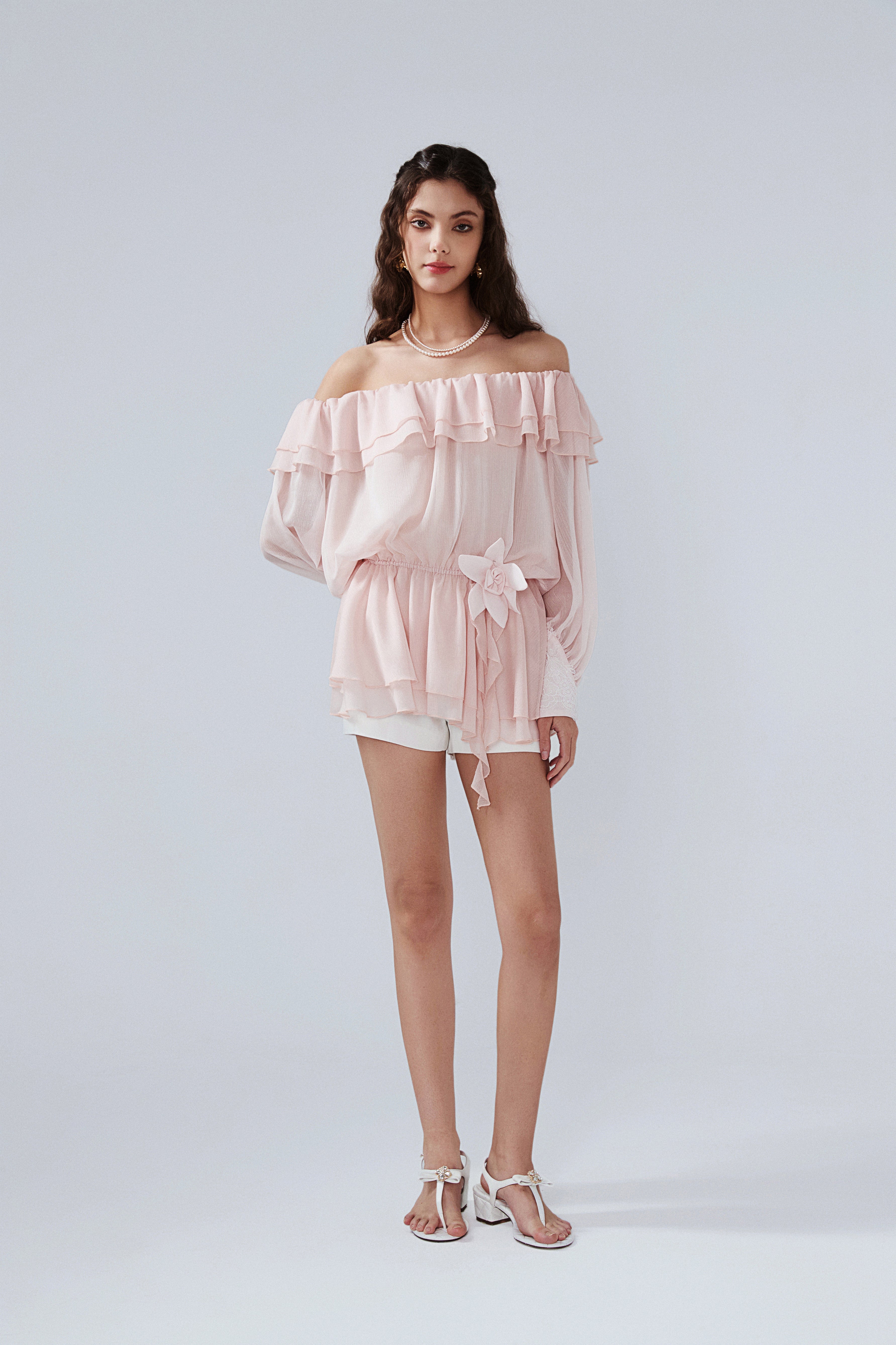 Pink Shimmering Iris-Patterned Long-Sleeved Top