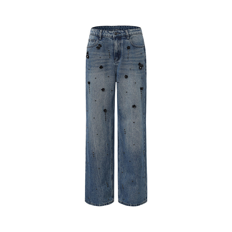 Straight-Leg Beaded Jeans