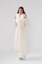 Detachable Fox Fur White Long Coat