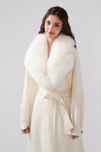 Detachable Fox Fur White Long Coat