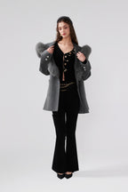 Detachable Fox Fur Grey Belted Hoodie Coat
