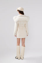 Detachable Fox Fur White Belted Hoodie Coat