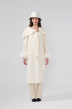 Butterflies Lapel White Cashmere Long Coat