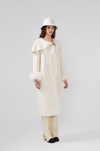 Butterflies Lapel White Cashmere Long Coat
