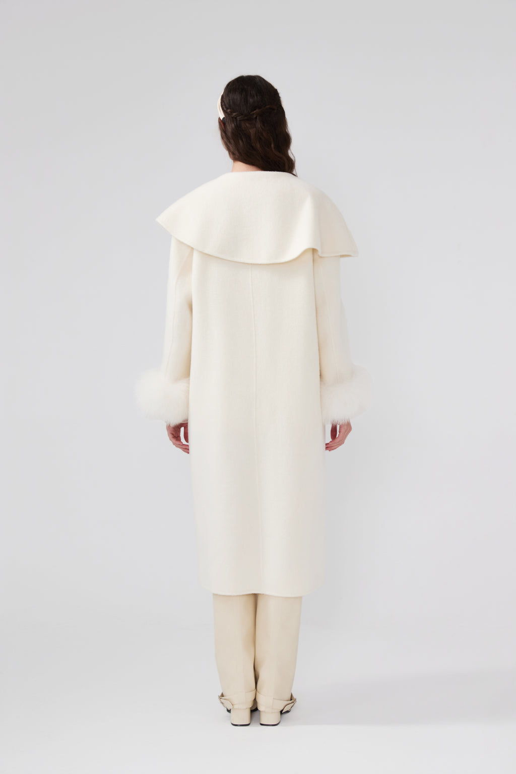 Butterflies Lapel White Cashmere Long Coat