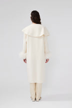 Butterflies Lapel White Cashmere Long Coat