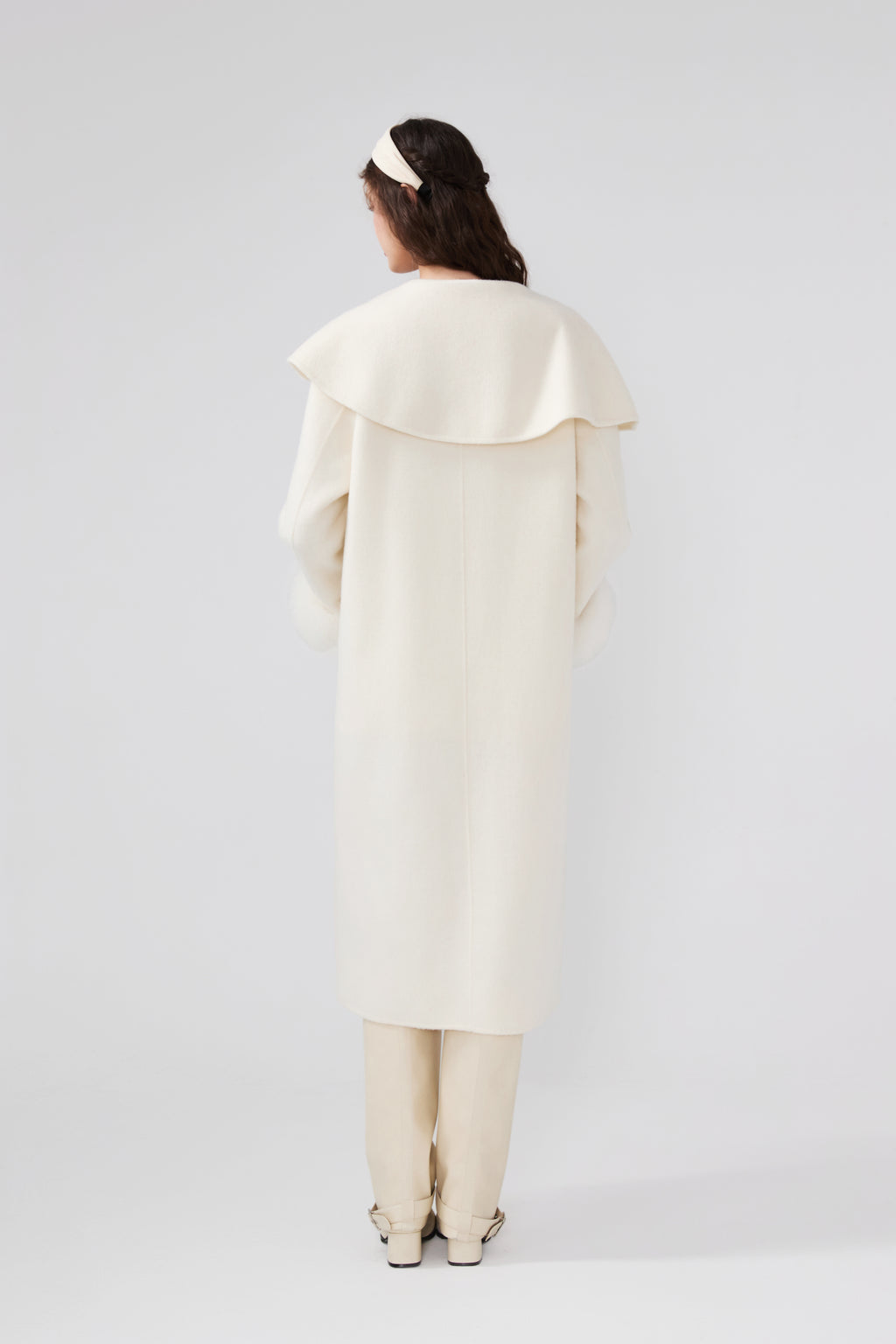 Butterflies Lapel White Cashmere Long Coat
