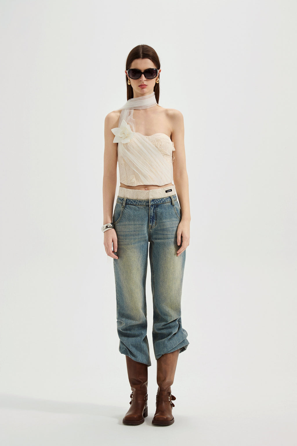 White Iridescent Tulle Fishbone Halter Top