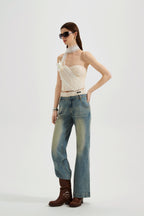 White Iridescent Tulle Fishbone Halter Top