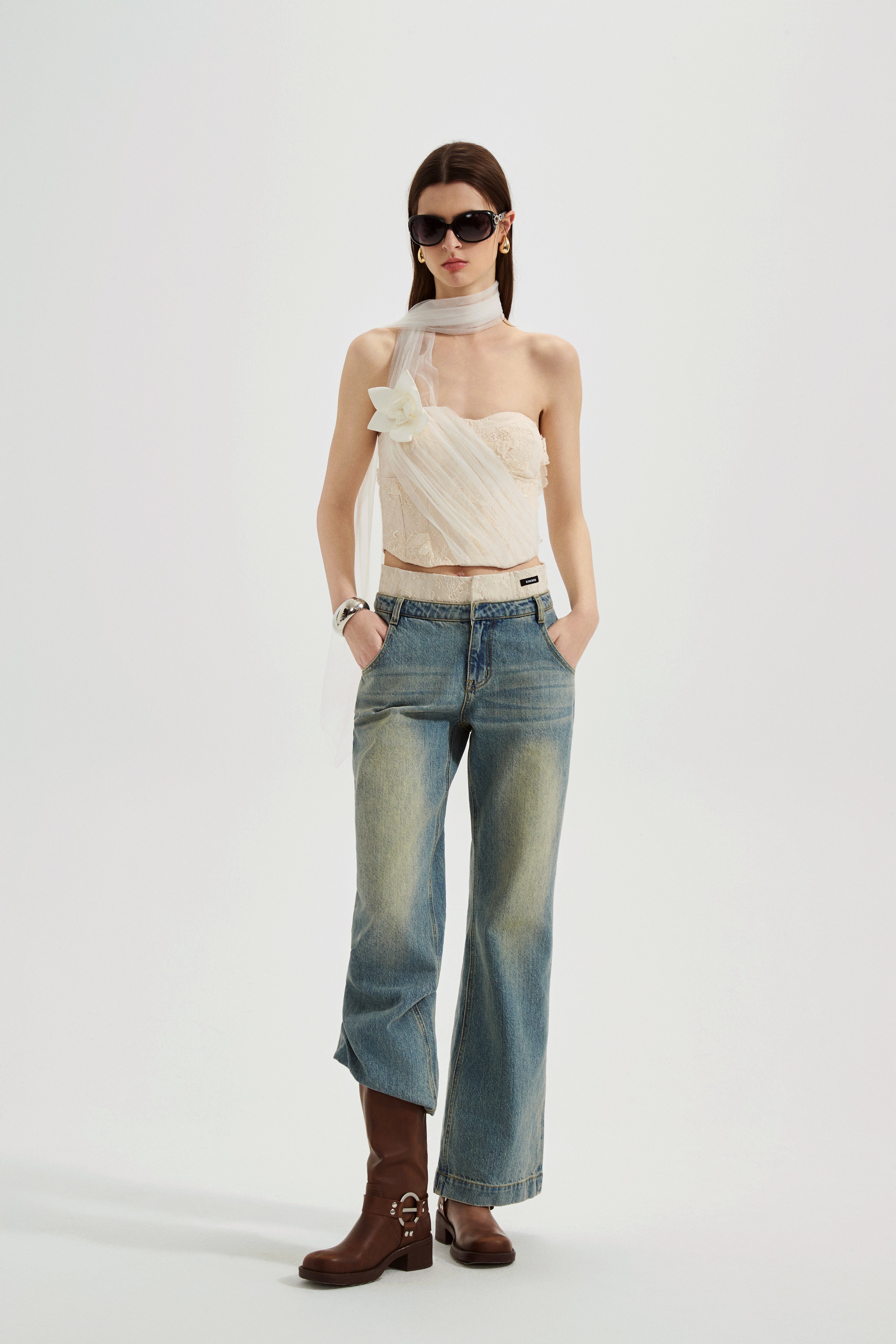 White Iridescent Tulle Fishbone Halter Top