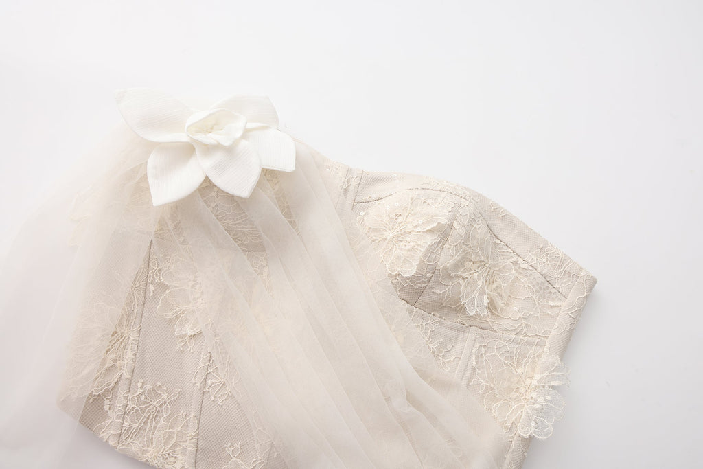 White Iridescent Tulle Fishbone Halter Top