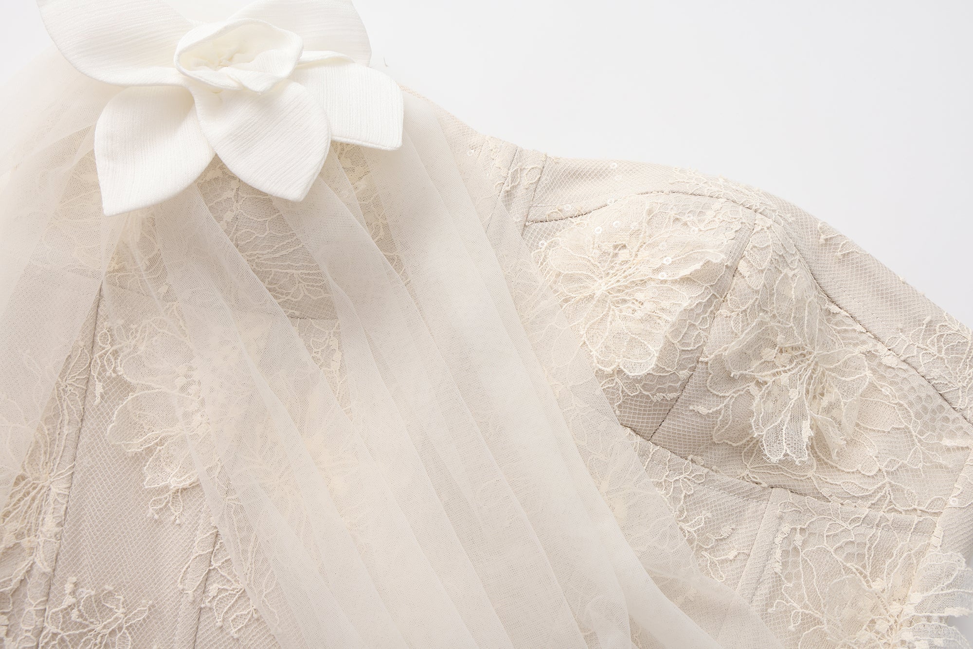 White Iridescent Tulle Fishbone Halter Top