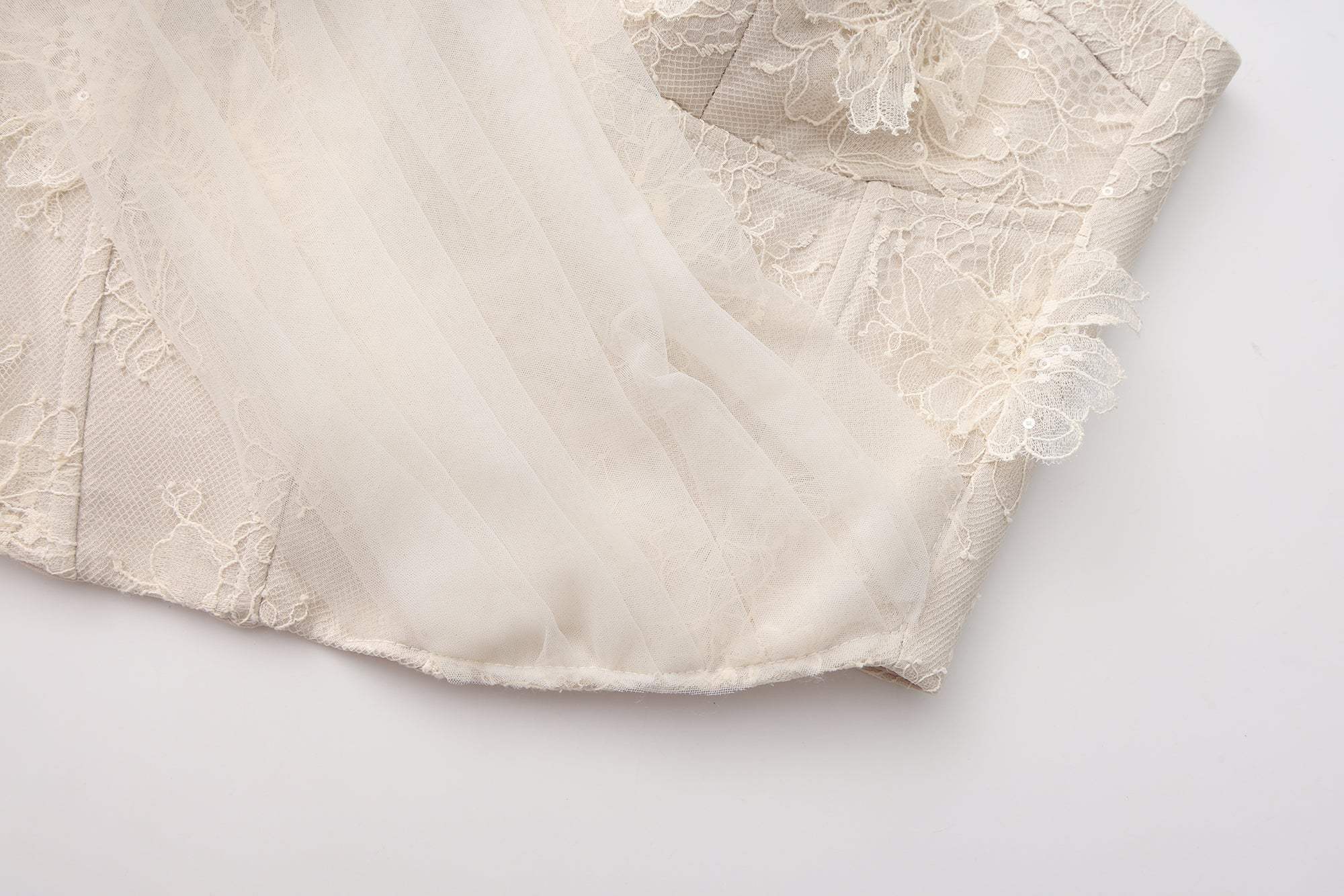 White Iridescent Tulle Fishbone Halter Top