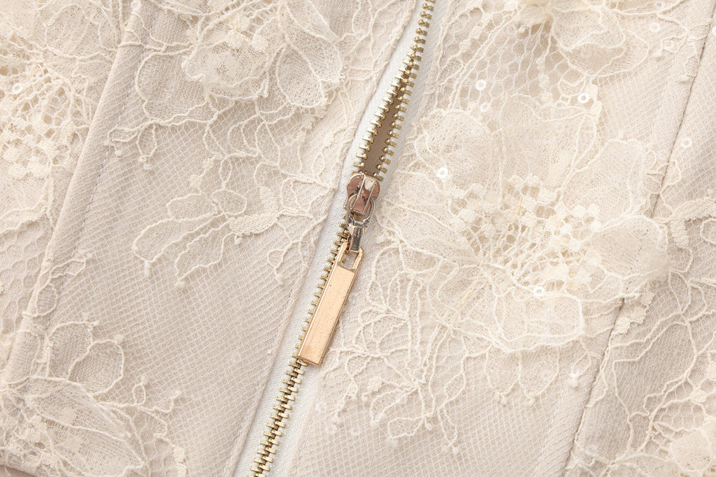 White Iridescent Tulle Fishbone Halter Top