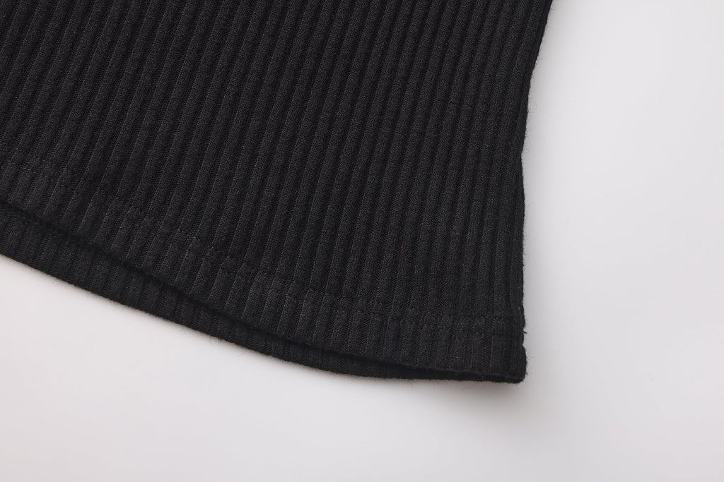 Black halterneck knit top with lace panels