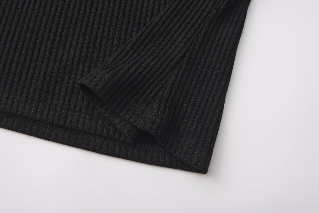 Black halterneck knit top with lace panels