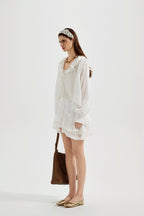 White Textured Lace-Trimmed Tops