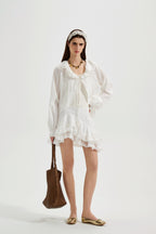 White Textured Lace-Trimmed Tops