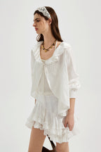 White Textured Lace-Trimmed Tops