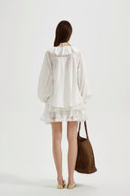 White Textured Lace-Trimmed Tops