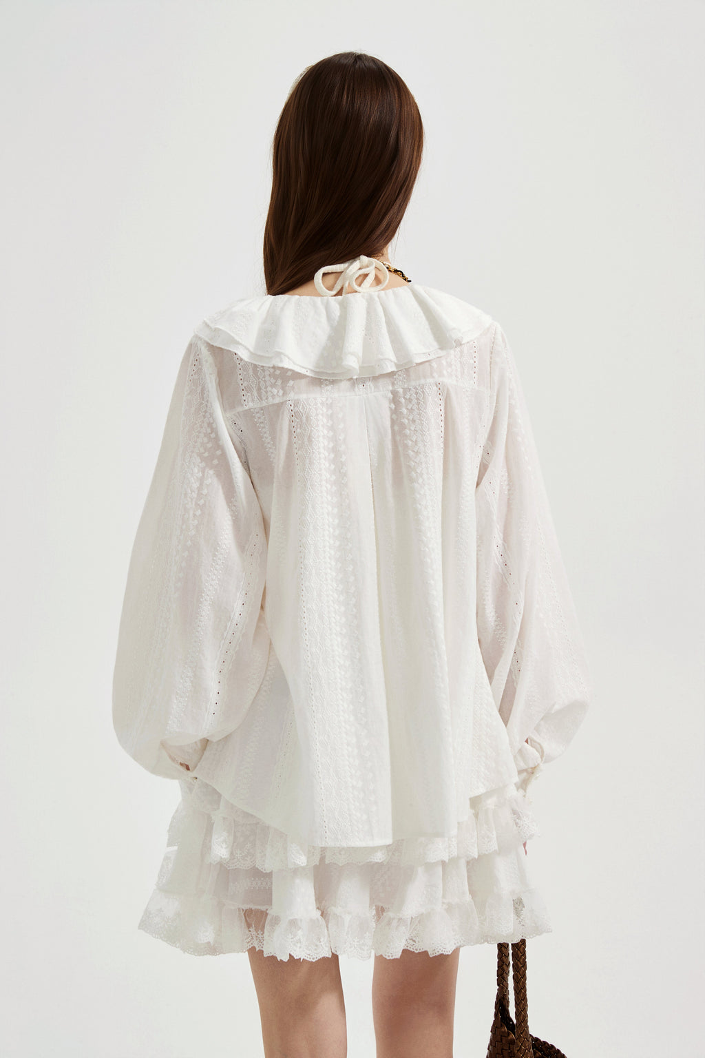 White Textured Lace-Trimmed Tops