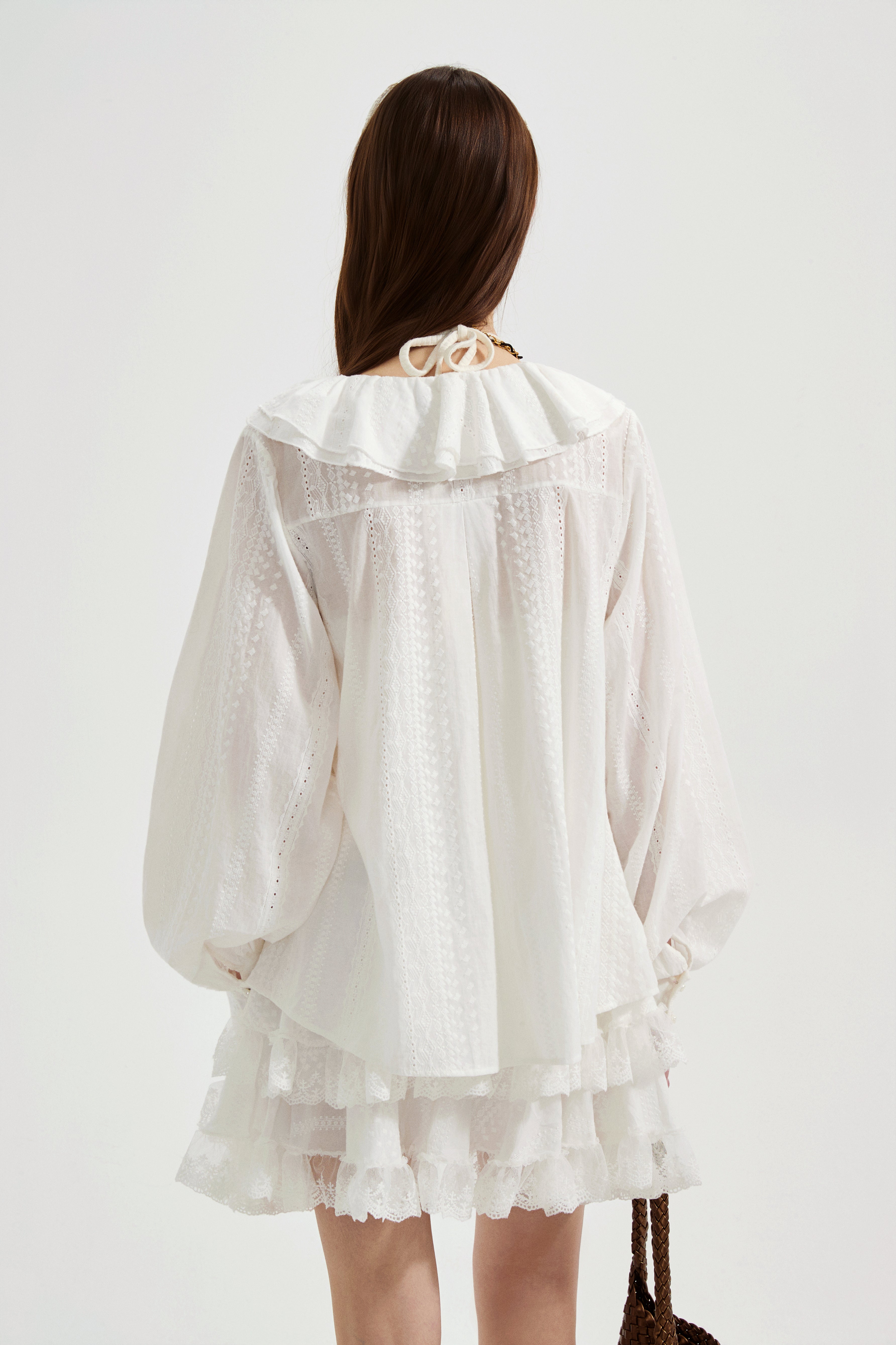 White Textured Lace-Trimmed Tops