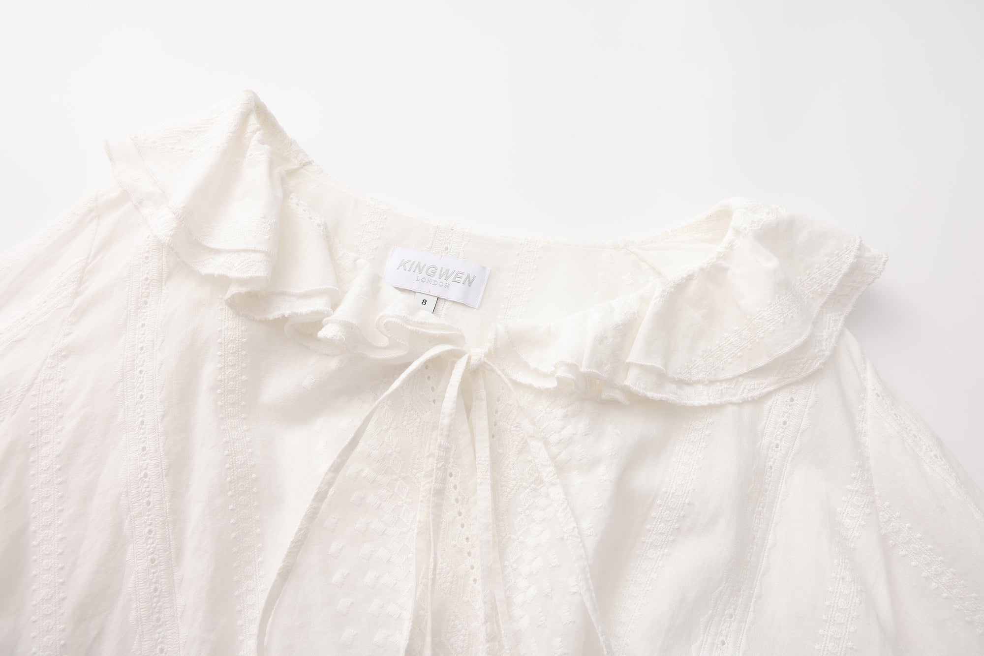 White Textured Lace-Trimmed Tops