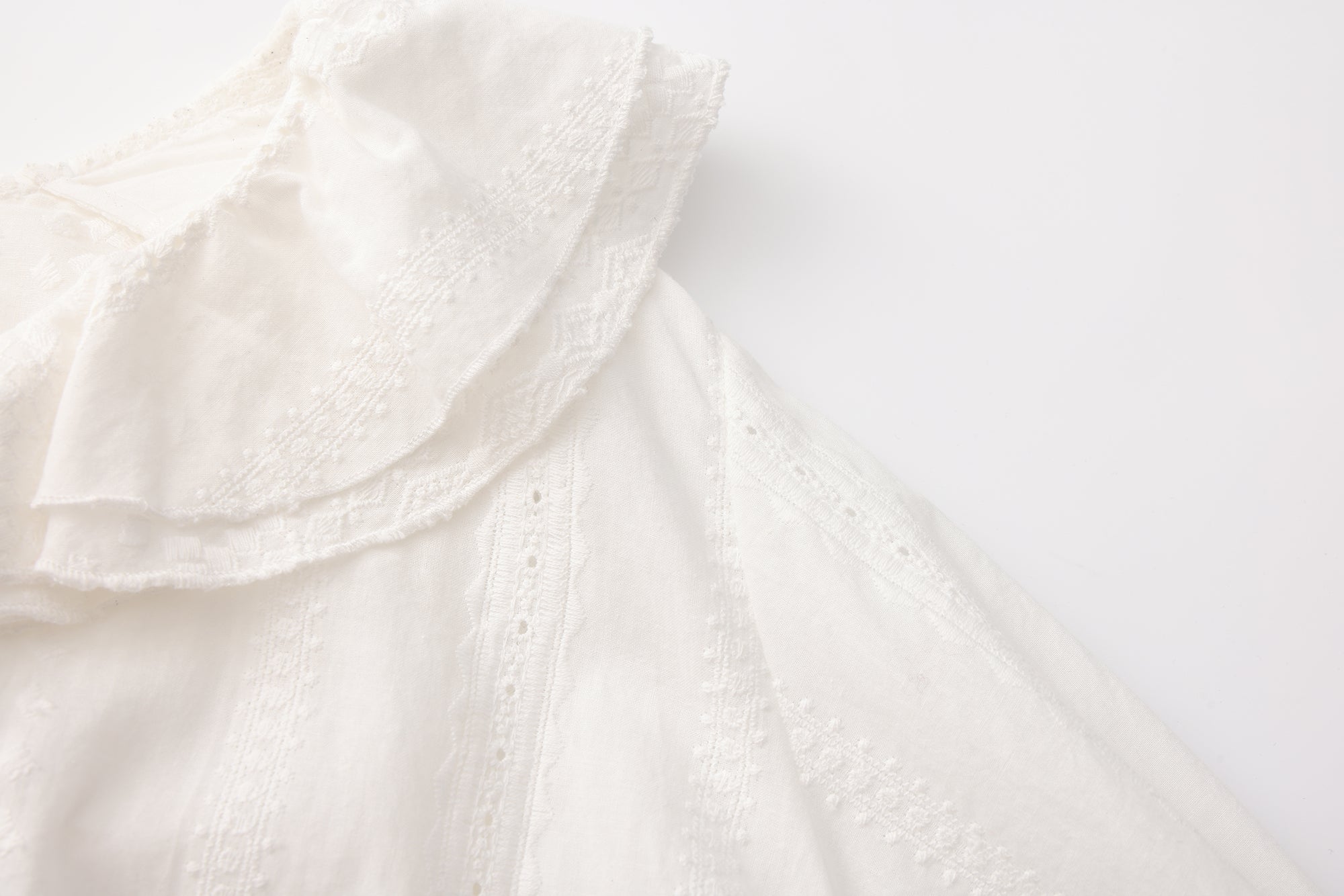 White Textured Lace-Trimmed Tops