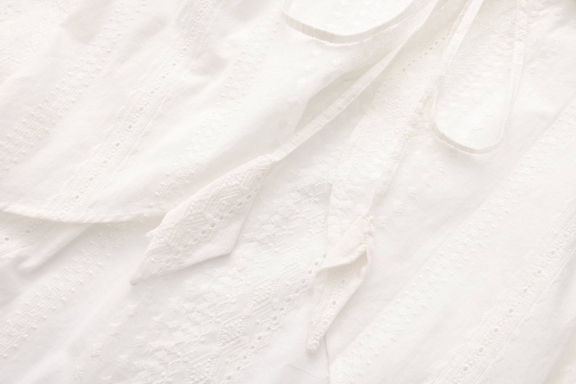 White Textured Lace-Trimmed Tops