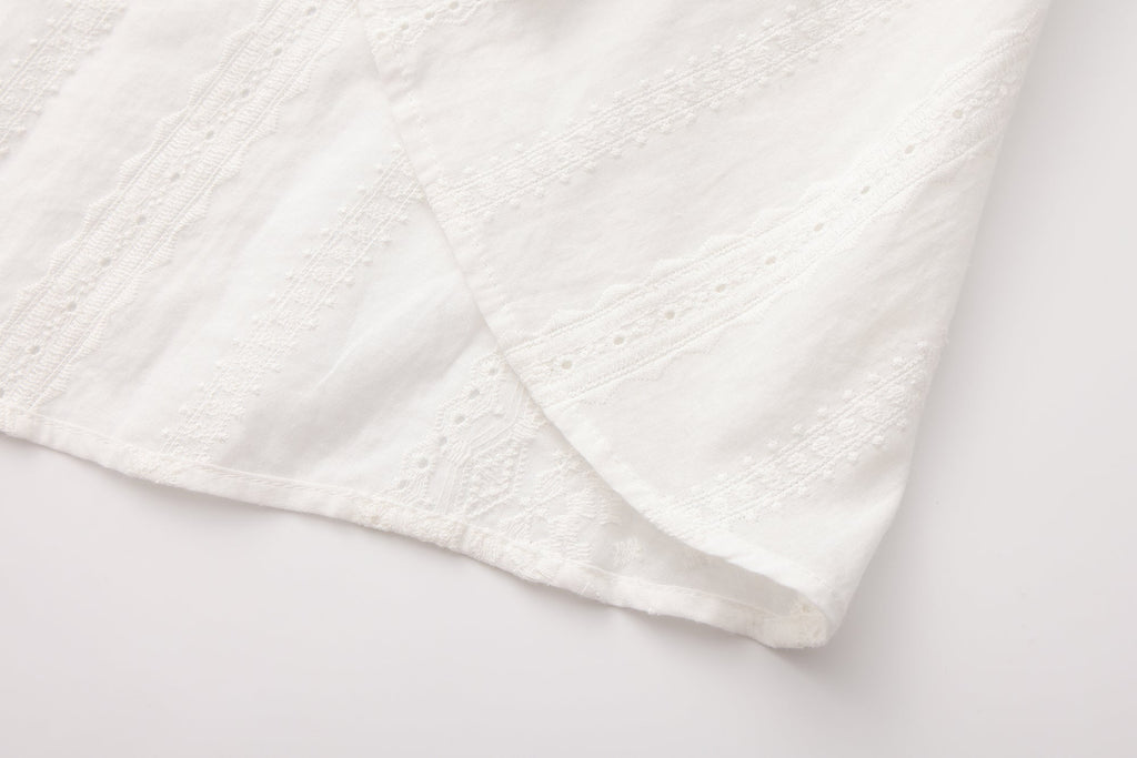 White Textured Lace-Trimmed Tops