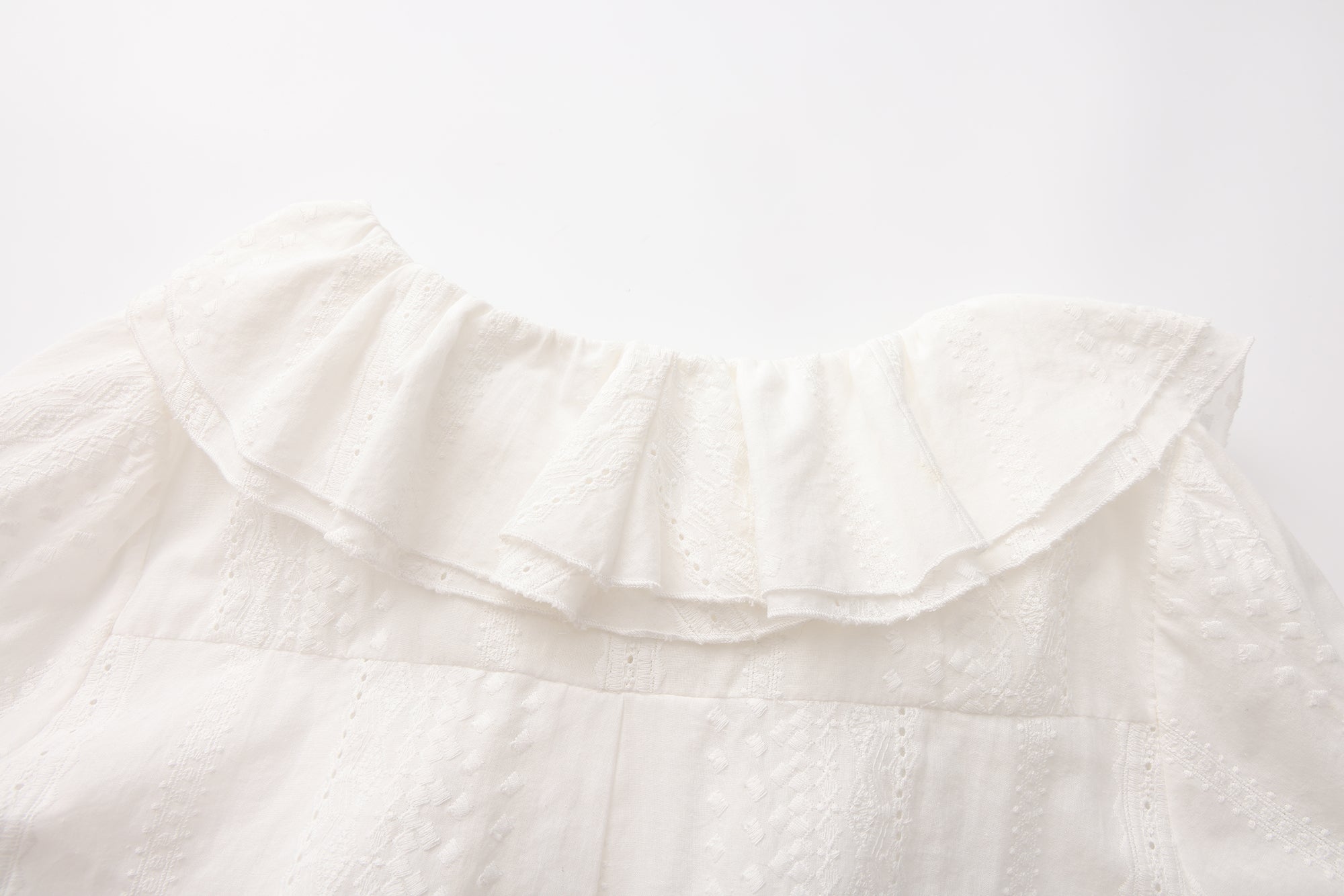 White Textured Lace-Trimmed Tops