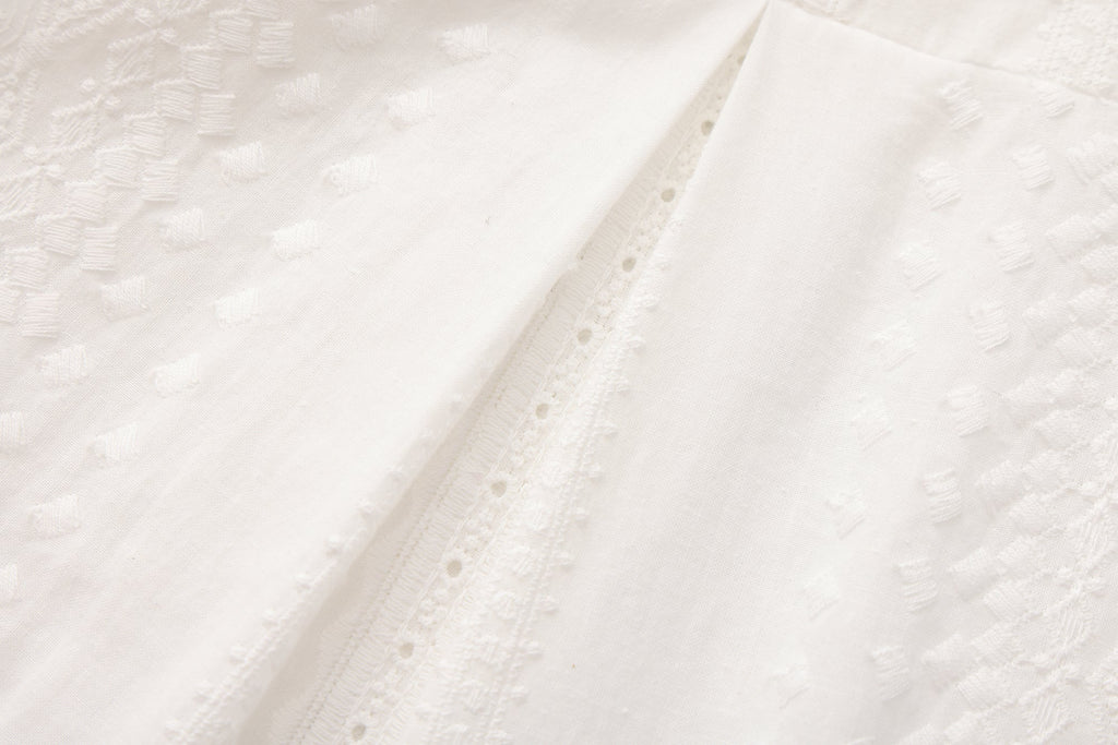 White Textured Lace-Trimmed Tops