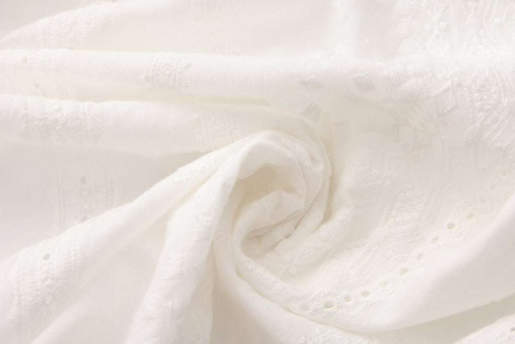 White Textured Lace-Trimmed Tops