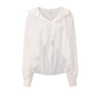 White Textured Lace-Trimmed Tops