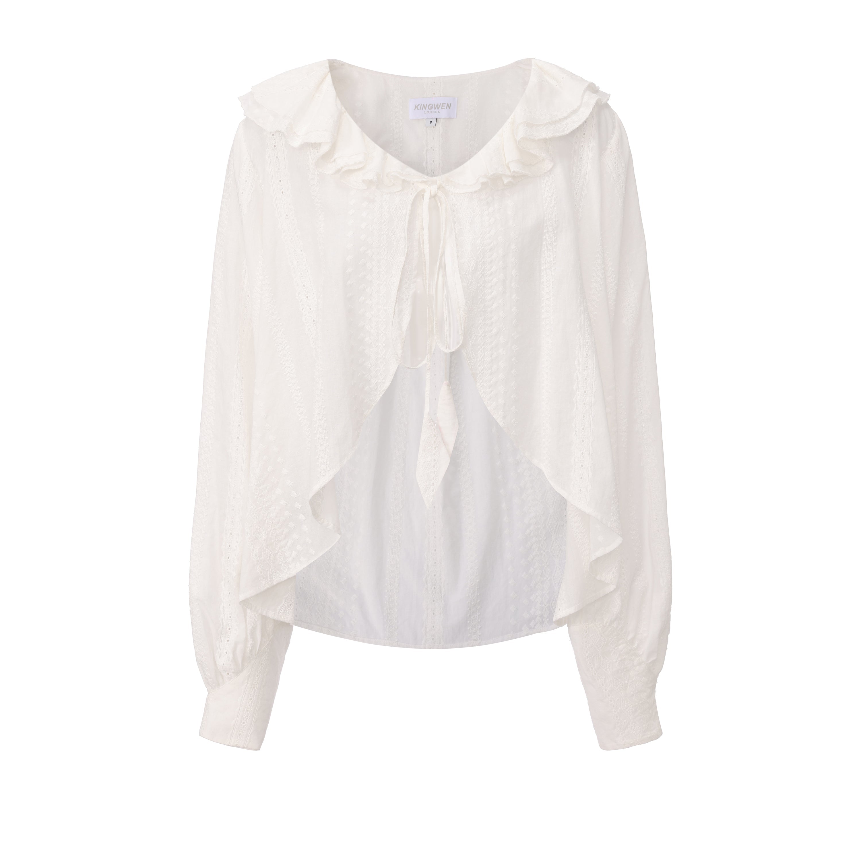 White Textured Lace-Trimmed Tops