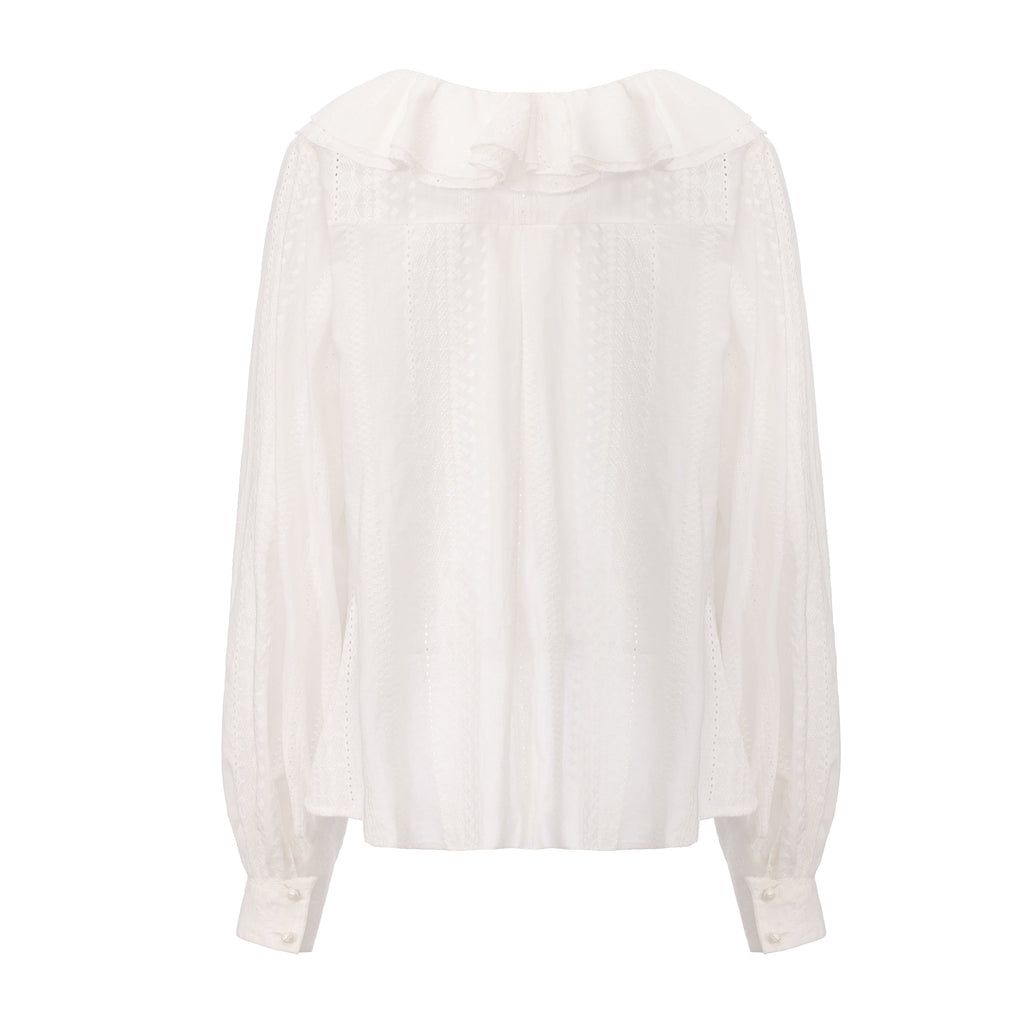 White Textured Lace-Trimmed Tops