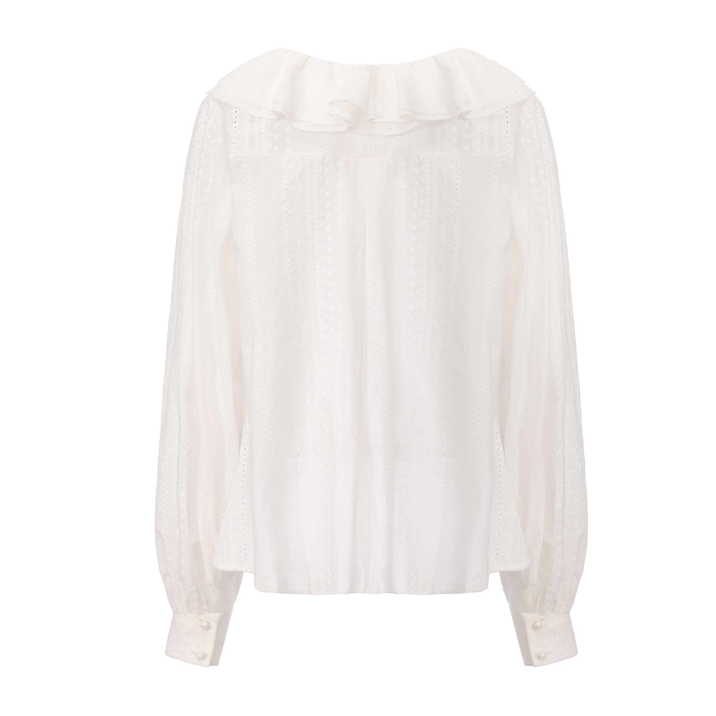 White Textured Lace-Trimmed Tops