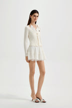 White Two-Piece Lace Halter Cardigan