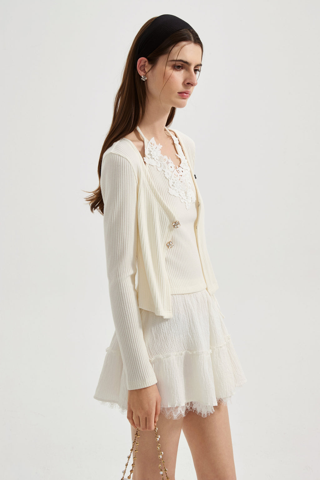 White Two-Piece Lace Halter Cardigan