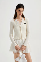 White Two-Piece Lace Halter Cardigan
