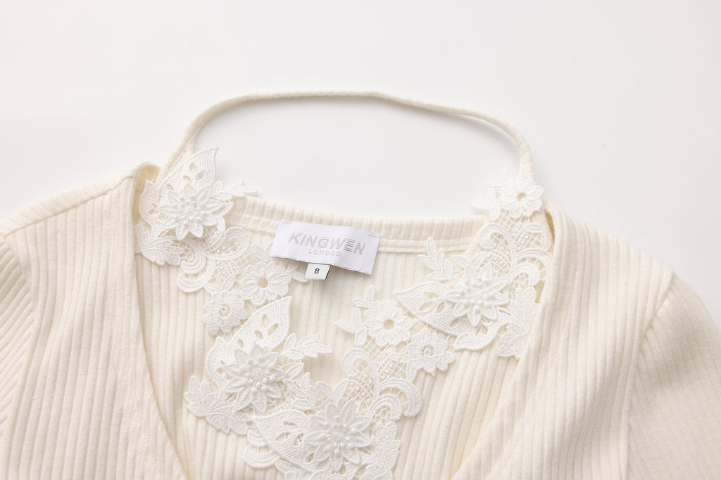 White Two-Piece Lace Halter Cardigan