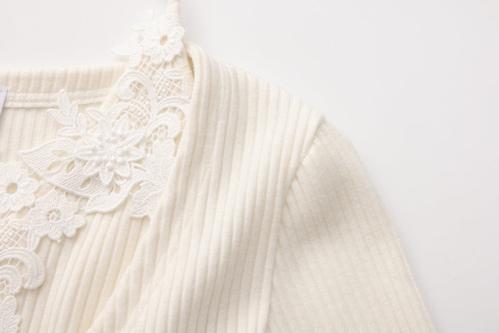 White Two-Piece Lace Halter Cardigan