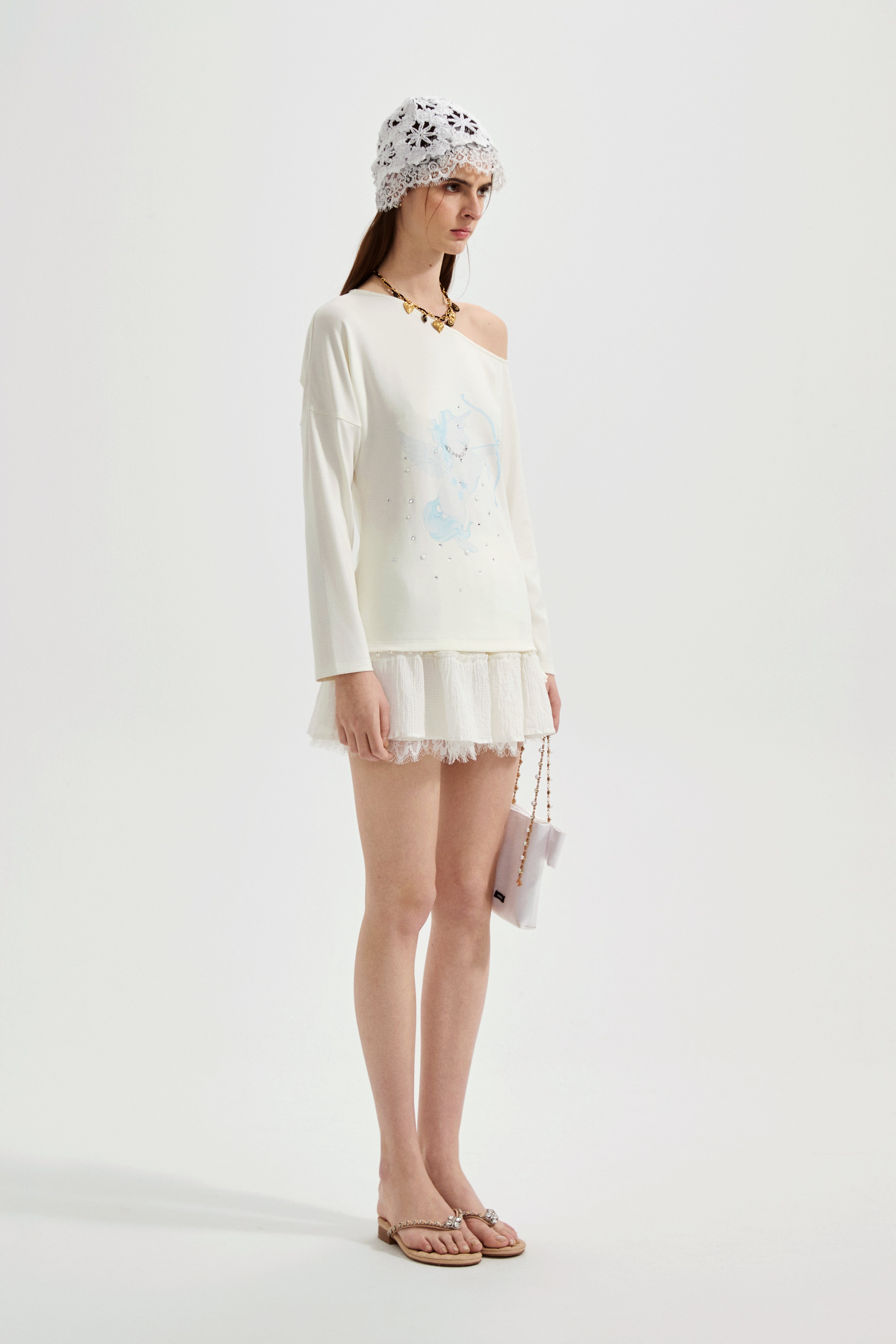 Rhinestone-Studded Pony Print T-Shirt