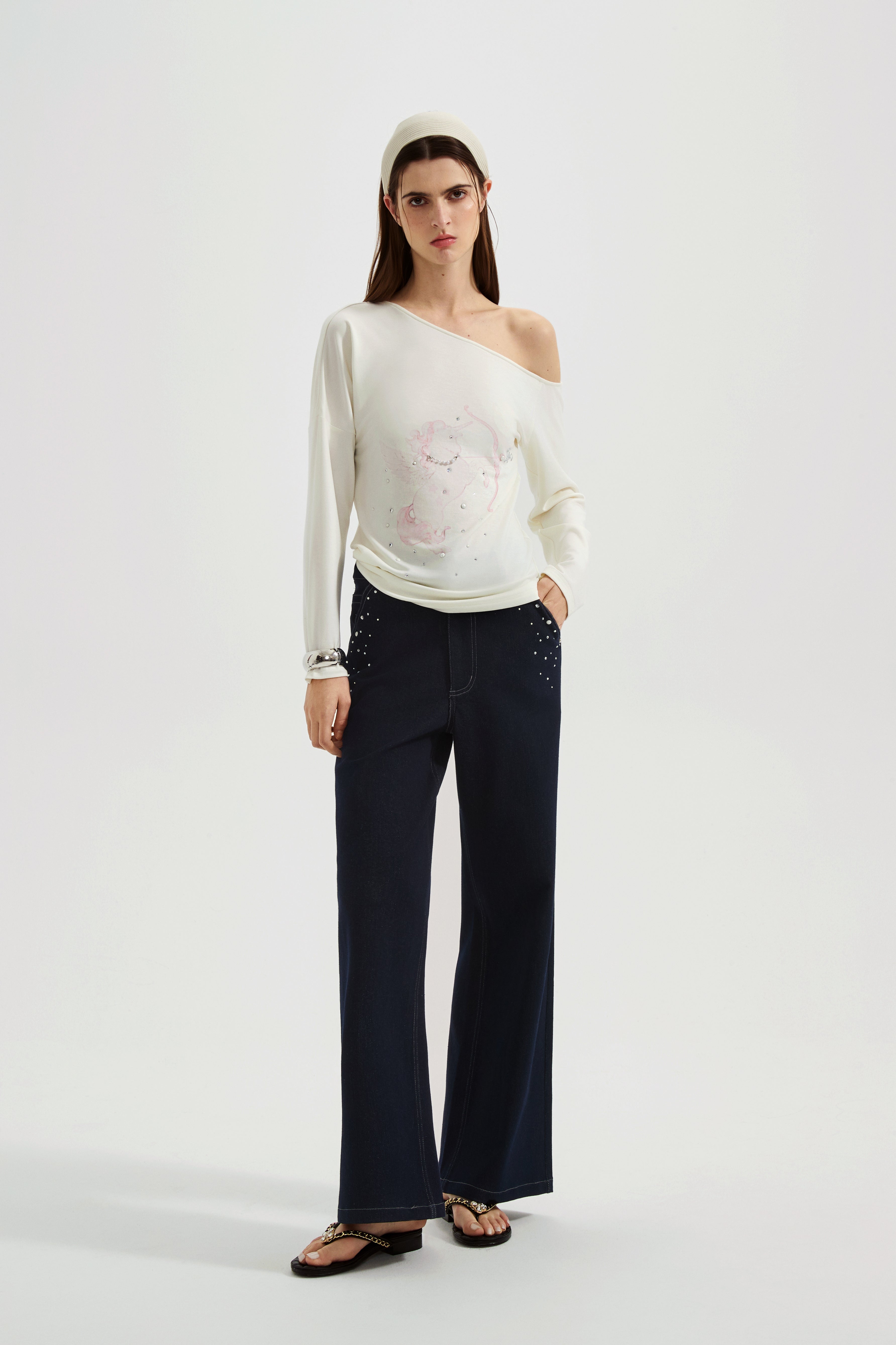 Pink Rhinestone-Studded Pony Print T-Shirt