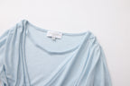 Blue Lace Flutter Neck Long Sleeved Top