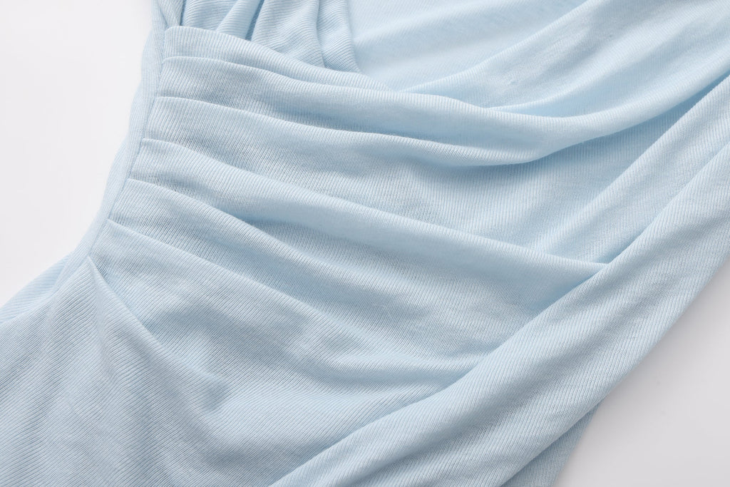 Blue Lace Flutter Neck Long Sleeved Top