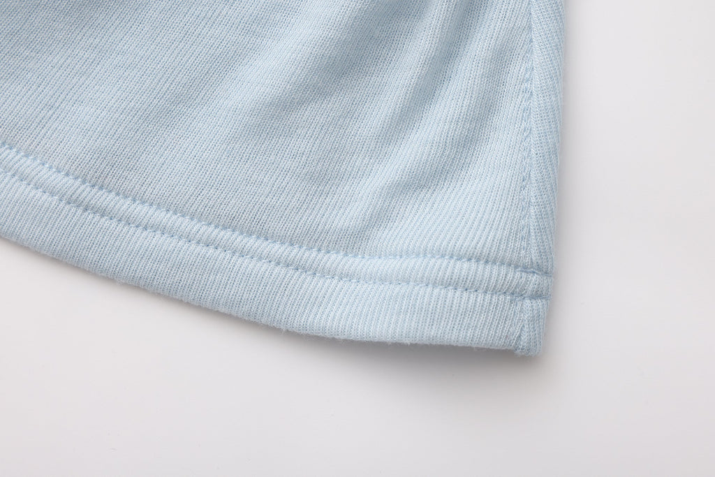 Blue Lace Flutter Neck Long Sleeved Top