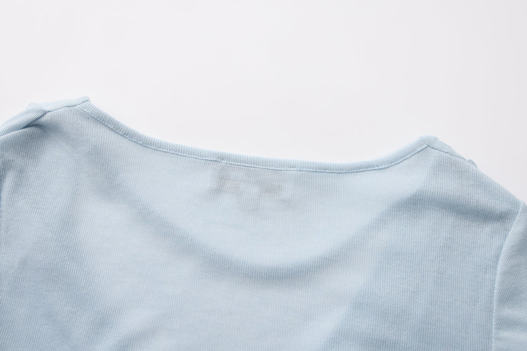 Blue Lace Flutter Neck Long Sleeved Top