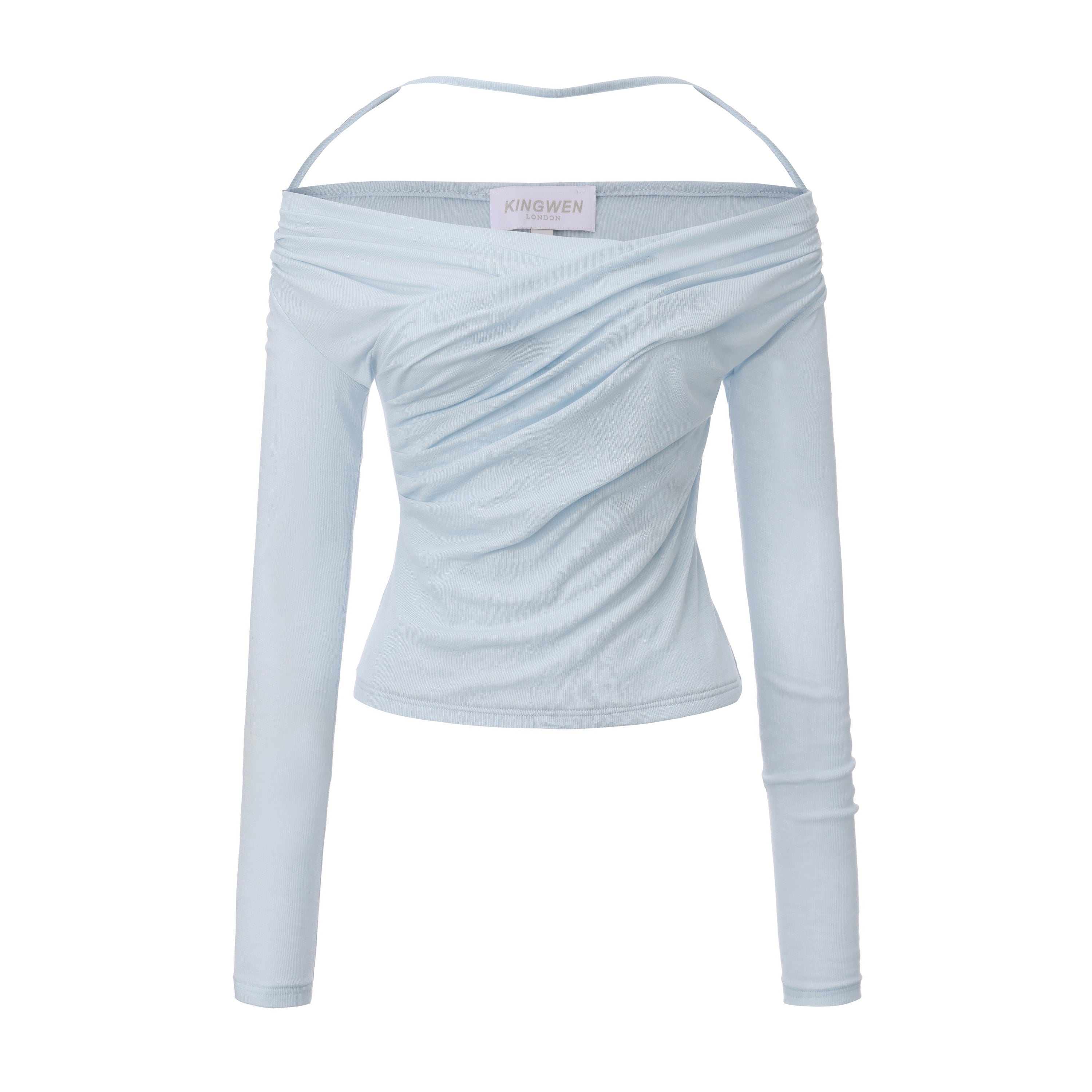 Blue Lace Flutter Neck Long Sleeved Top