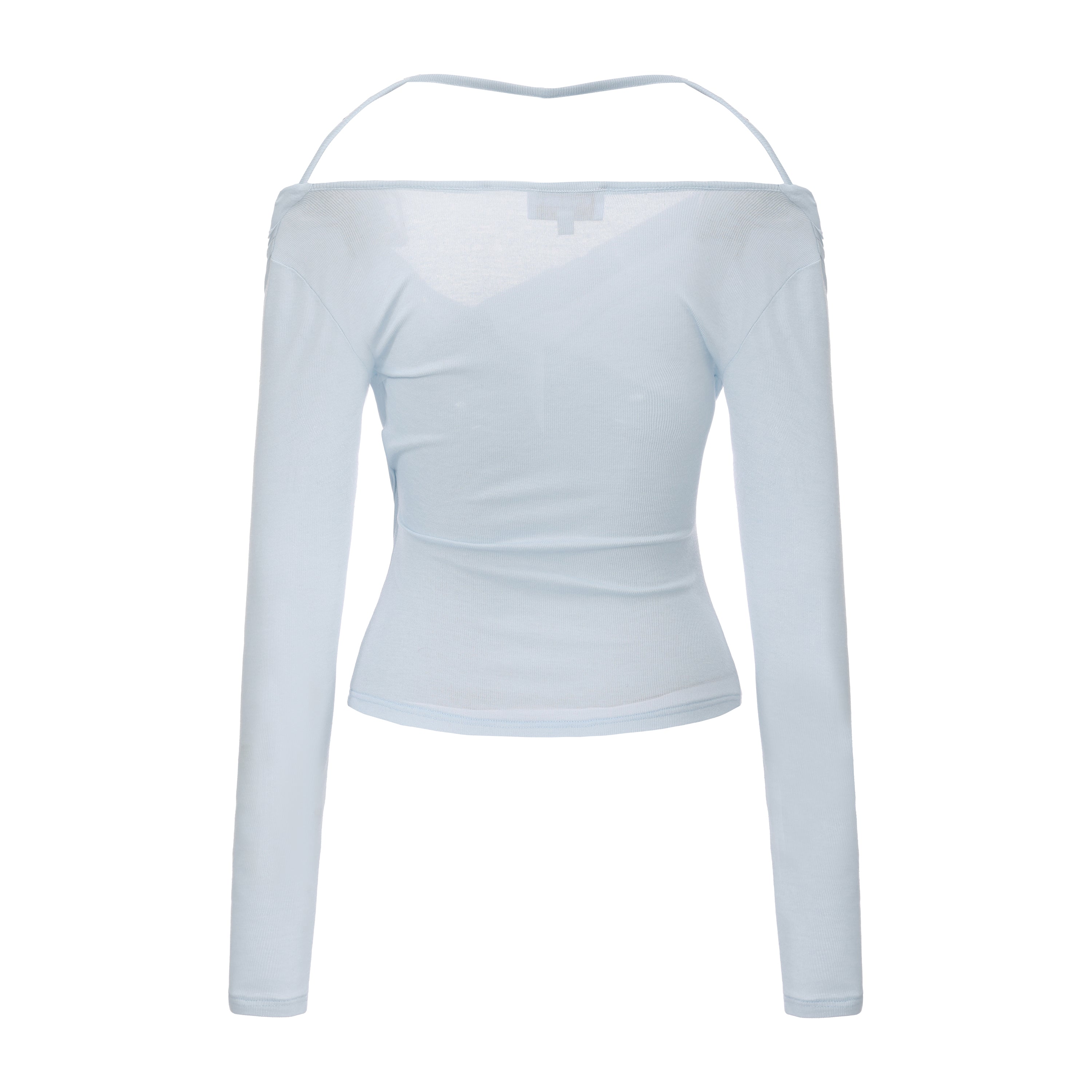 Blue Lace Flutter Neck Long Sleeved Top